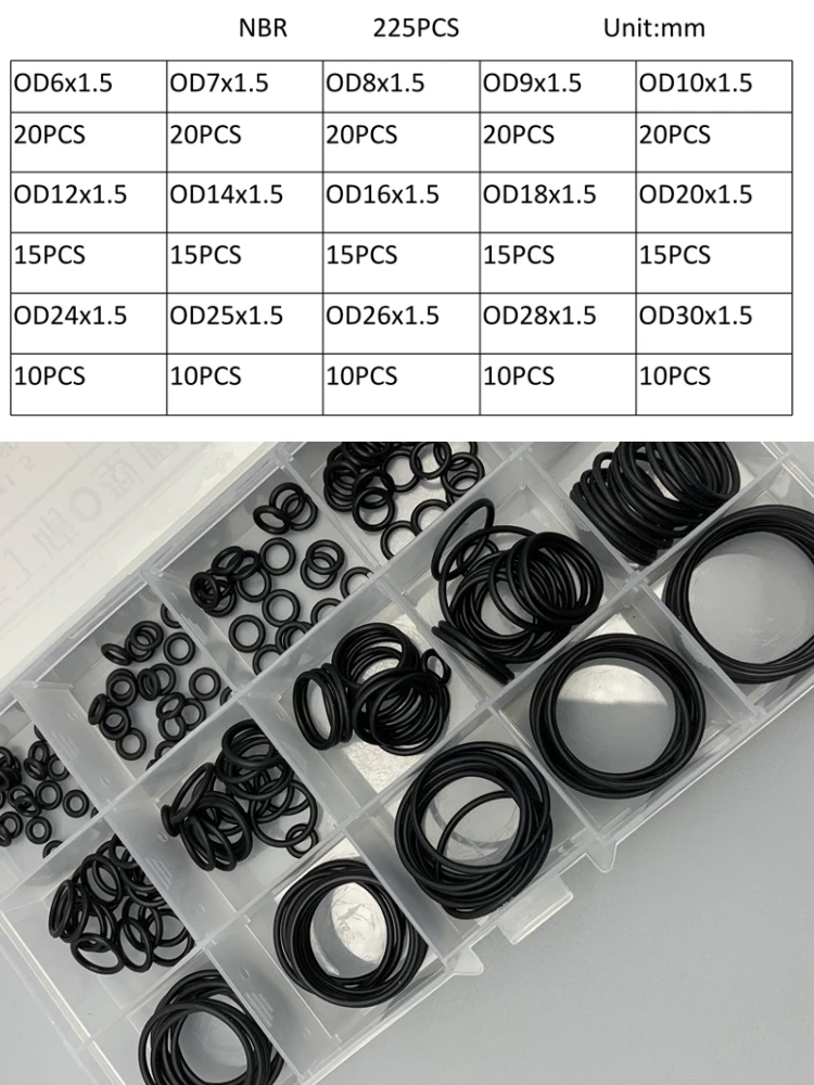 225 Stuks OD 6-30mm NBR O-ring - Auto Repair Cs recensie en prijs
